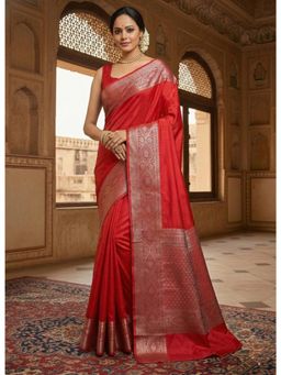 AMRUTKALA SAREES - Red Designer Banarasi Silk Kanjivaram Saree with Unstitched Blouse