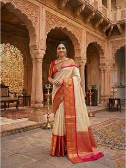 AMRUTKALA SAREES - Beige Designer Banarasi Silk Kanjivaram Saree with Unstitched Blouse
