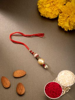 Peora - Lumba Red Gold-Toned Beaded Dangling Rakhi for Bhabhi L43R
