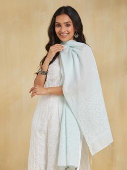 Fabindia - Light Blue Cotton Chikankari Stole