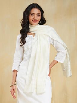 Fabindia - Off White Cotton Silk Chikankari Stole