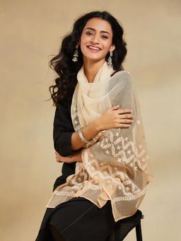Fabindia - Beige Cotton Silk Chikankari Stole