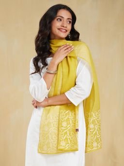 Fabindia - Yellow Cotton Silk Chikankari Stole