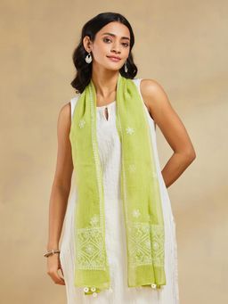 Fabindia - Green Cotton Silk Chikankari Stole