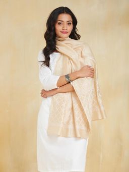 Fabindia - Beige Cotton Silk Chikankari Stole