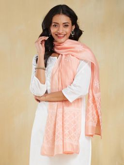 Fabindia - Peach Cotton Silk Chikankari Stole