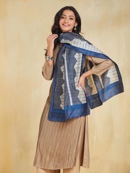 Fabindia - Navy Silk Hand Block Printed Stole