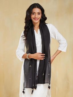 Fabindia - Black Cotton Silk Embroidered Stole