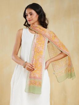 Fabindia - Mustard Cotton Silk Hand Block Printed Stole