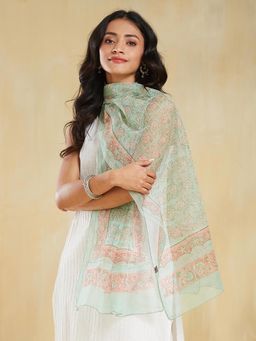 Fabindia - Green Cotton Silk Hand Block Printed Stole