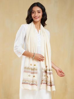 Fabindia - Beige Cotton Hand Embroidered Stole