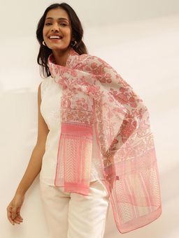 Fabindia - Pink Cotton Silk Hand Block Printed Stole