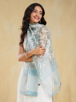 Fabindia - Blue Cotton Silk Hand Block Printed Stole