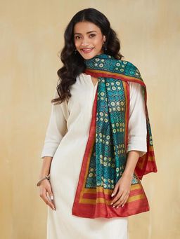 Fabindia - Green Silk Hand Block Printed Stole