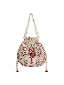 Lovetobag - Bijoux Potli Pristine Ivory Ruby Red with Handle