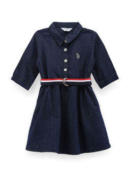 U.S. POLO ASSN. - Blue Girls Denim Shirt Dress (Set of 2)