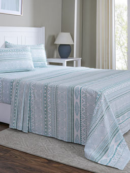 Maspar - Queen Size Blue Geometric Bedsheet and Pillow Cover