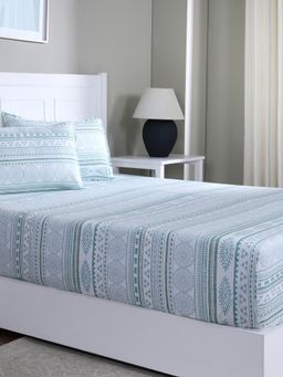 Maspar - Queen Size Blue Geometric Bedsheet and Pillow Cover