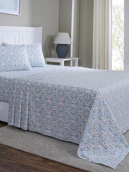 Maspar - Single Blue Geometric Bedsheet and Pillow Cover
