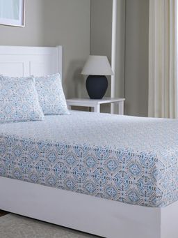 Maspar - Queen Size Blue Floral Bedsheet and Pillow Cover