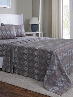 Maspar - King Size Orange Geometric Bedsheet and Pillow Cover