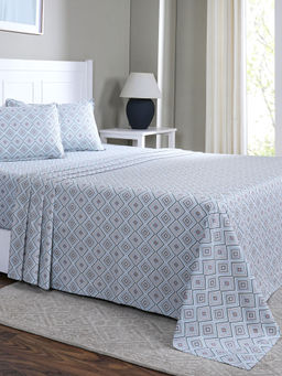 Maspar - Queen Size Blue Geometric Bedsheet and Pillow Cover