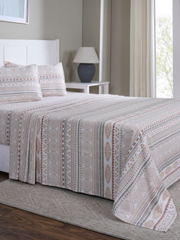 Maspar - Queen Size Peach Geometric Bedsheet and Pillow Cover