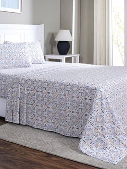 Maspar - Queen Size Orange Geometric Bedsheet and Pillow Cover