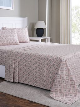 Maspar - King Size Peach Geometric Bedsheet and Pillow Cover