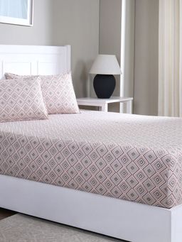 Maspar - Single Peach Geometric Bedsheet and Pillow Cover