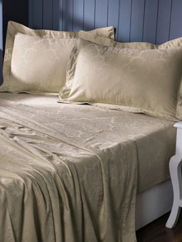 Maspar - King Size Beige Ethnic King Bedsheet and Pillow Case with Box