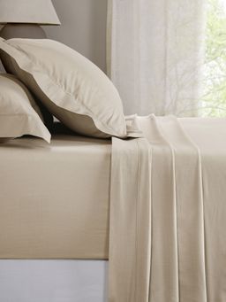 Maspar - King Size Beige Solid King Bedsheet and Pillow Case