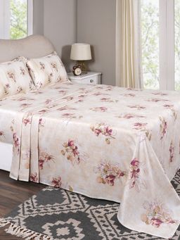Maspar - Single Peach Floral Bedsheet and Pillow Case