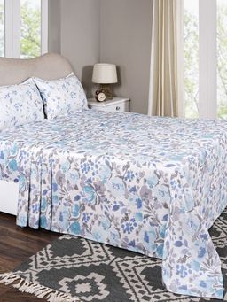 Maspar - Single Blue Floral Bedsheet and Pillow Case