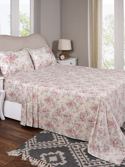 Maspar - Queen Size Red Floral Bedsheet and Pillow Case