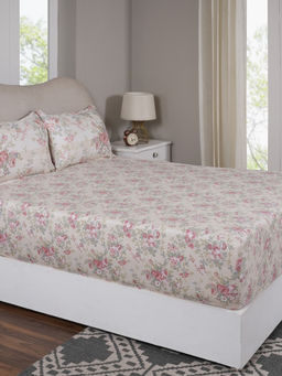 Maspar - Queen Size Red Floral Fitted Sheet and Pillow Case