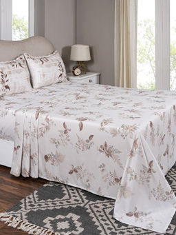 Maspar - Single Brown Floral Bedsheet and Pillow Case