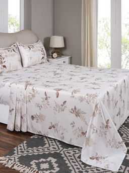 Maspar - King Size Brown Floral Bedsheet and Pillow Case