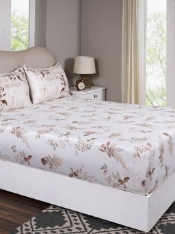 Maspar - Queen Size Brown Floral Fitted Sheet and Pillow Case