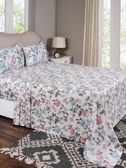 Maspar - Single Blue Floral Bedsheet and Pillow Case