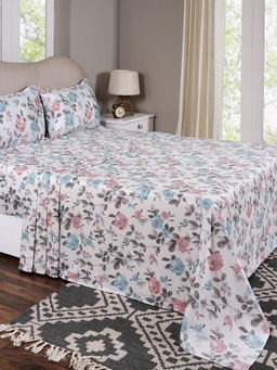 Maspar - King Size Blue Floral Bedsheet and Pillow Case