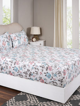 Maspar - Queen Size Blue Floral Fitted Sheet and Pillow Case