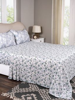 Maspar - Queen Size Blue Floral Bedsheet and Pillow Case