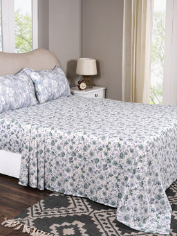 Maspar - King Size Blue Floral Bedsheet and Pillow Case