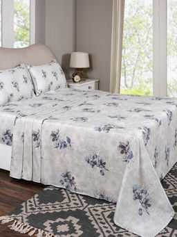 Maspar - King Size Blue Floral Bedsheet and Pillow Case