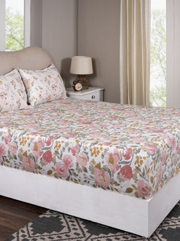Maspar - Queen Size Multi-Color Floral Fitted Sheet and Pillow Case