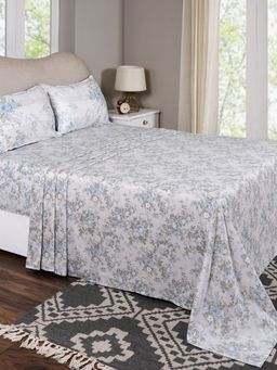 Maspar - Single Blue Floral Bedsheet and Pillow Case