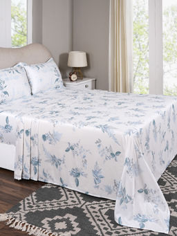 Maspar - King Size Blue Floral Bedsheet and Pillow Case