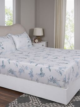 Maspar - Queen Size Blue Floral Fitted Sheet and Pillow Case