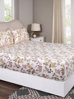 Maspar - Queen Size Pink Floral Fitted Sheet and Pillow Case